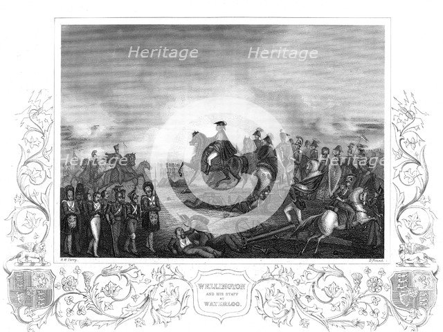 Arthur Wellesley, Duke of Wellington, with his staff at the Battle of Waterloo, 18 June 1815. Artist: Unknown