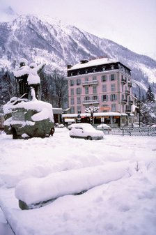 Deep snow in Alpine village. Artist: Unknown.