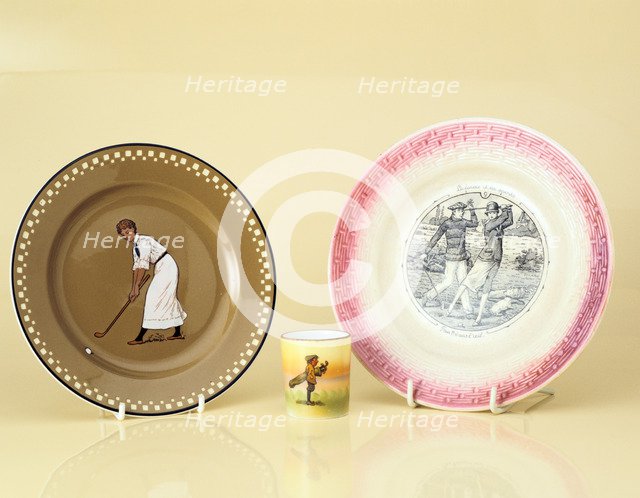 Ceramics with a golfing theme, 1905-1920s. Artist: Unknown