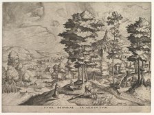 Flight into Egypt (Fuga deiparae in Aegyptum) from The Large Landscapes, ca. 1555-56. Creator: Johannes van Doetecum I.