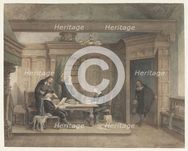Five men in interior, c.1837-c.1903. Creator: Jan Striening.
