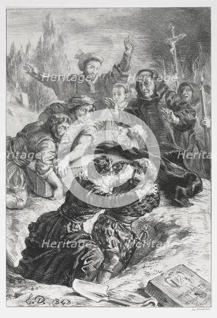 Hamlet: Hamlet and Laertes in the Grave of Ophelia, 1843. Creator: Eugène Delacroix (French, 1798-1863).