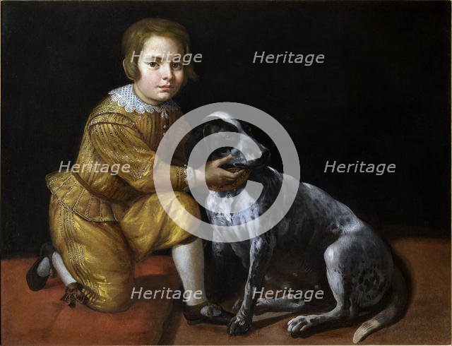 Portrait of a boy with a dog. Creator: Fiasella, Domenico (1589-1669).