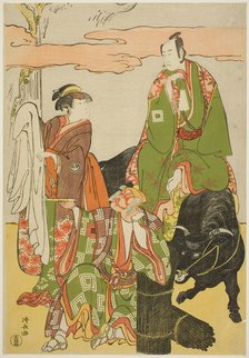 The Actors Ichikawa Monnosuke II as Miyukinosuke, Segawa Kikunojo III as Hatsune-hime, and..., 1785. Creator: Torii Kiyonaga.