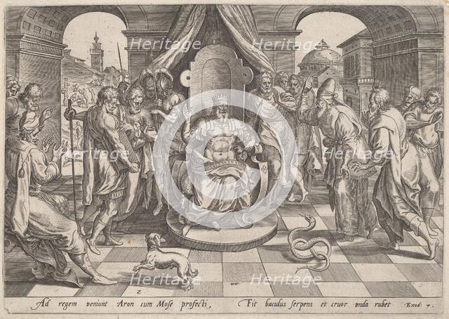 Moses and Aaron before the Pharaoh, c.1585. Creator: Jan Wierix.