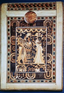 Lid of a coffer showing Tutankhamun and his wife Ankhesenamun in a garden, 14th century BC. Artist: Unknown
