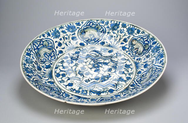 Blue and White Dish, Safavid dynasty (1501-1722), 17th century. Creator: Unknown.
