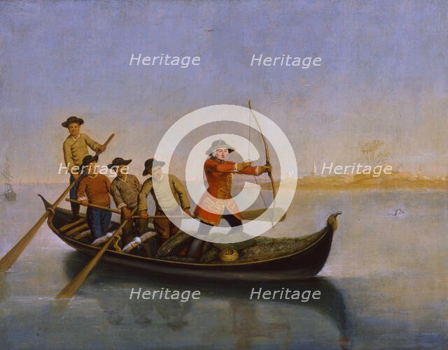 Goosander hunting (La caccia allo smergo), c.1760. Creator: Longhi, Pietro (1701-1785).