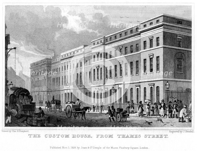 The Custom House from Thames Street, City of London, 1828.Artist: J Henshall