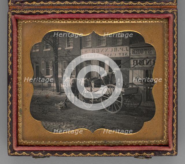 Untitled (City Scene with Horse-Drawn Carriage), 1853. Creator: Unknown.