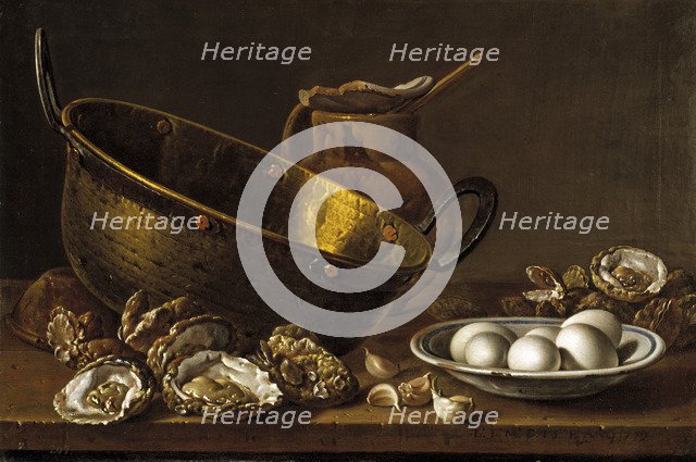 Still life with oysters, garlic and eggs, 1772. Artist: Meléndez, Luis Egidio (1716-1780)