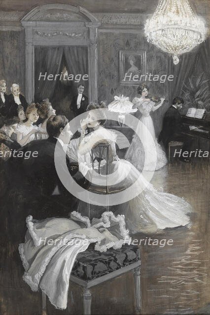 Elegant company at a salon concert. Creator: Gause, Wilhelm (1853-1916).