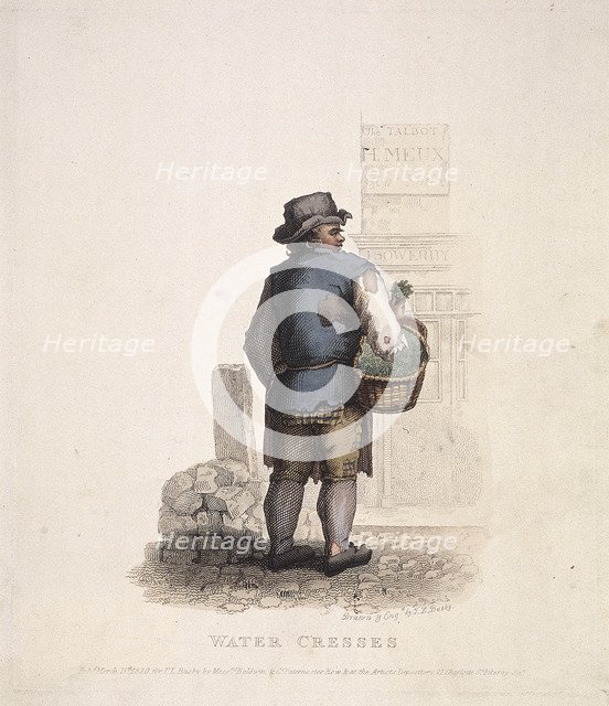 Watercress seller with a basket on his arm, 1820. Artist: Thomas Lord Busby