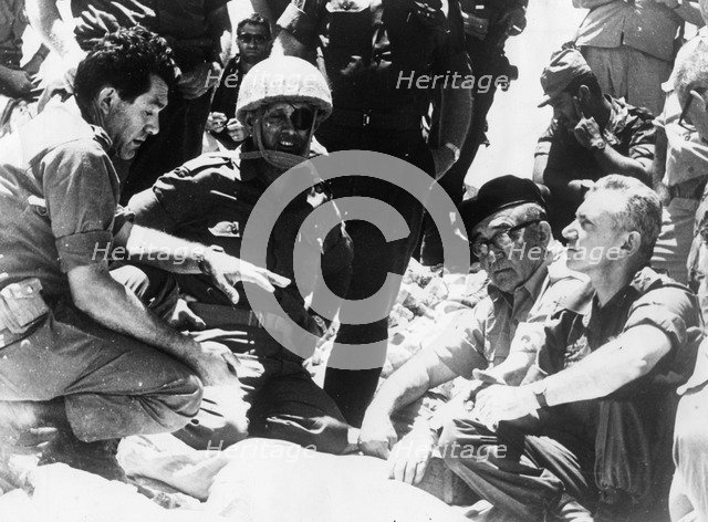 Levi Eshkol (1895-1969), Israeli Prime minister, with General Dayan, 1967. Artist: Unknown