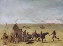 Indian Family Alarmed at the Approach of a Prairie Fire, 1846-1848. Creator: George Catlin.
