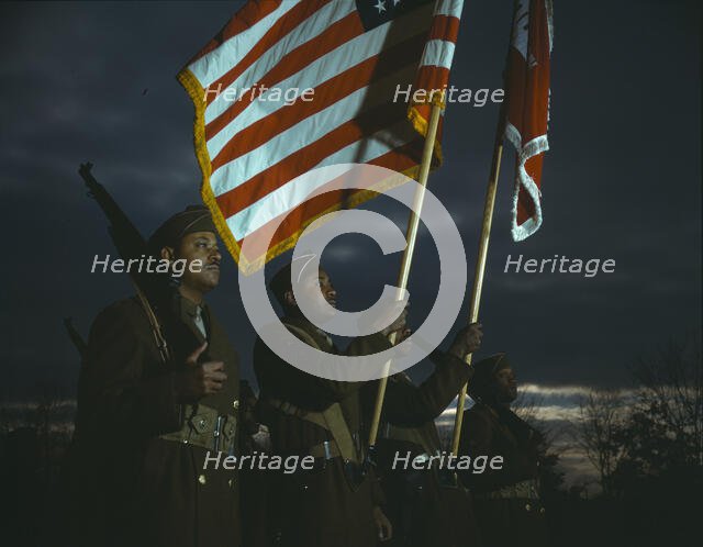 Color guard of Negro engineers, Ft. Belvoir(?), Va., between 1941 and 1945. Creator: Unknown.