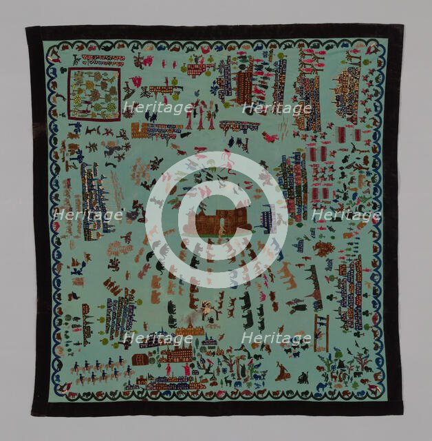 Bedcover Depicting Thirty-four Scenes from the Old and New Testaments, United States, 1880s. Creator: Unknown.