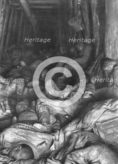 'Dans le tunnel du Cornillet; La formidable organisation souterraine devenue le sepulcre..., 1917. Creator: Unknown.