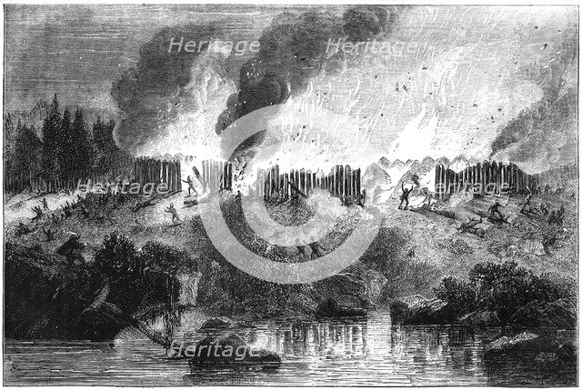 Attack on the Pequot Fort, 1637 (c1880). Artist: Unknown