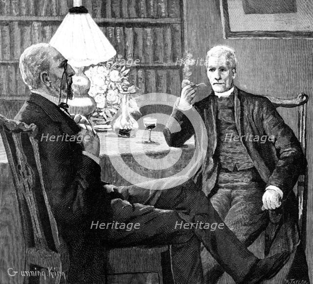 So these two old friends sat down, and lit their pipes, and talked together, heart...to heart, 1883. Creator: R. Taylor.