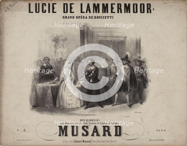 Cover of the score of the opera Lucia di Lammermoor by Gaetano Donizetti, 1839. Creator: Coindre, Victor (1816-1896).