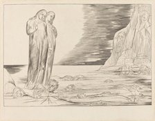The Circle of the Traitors; Dante's Foot Striking Bocca degli Abbate, 1827. Creator: William Blake.