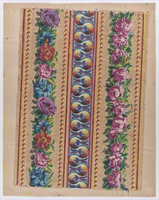 Sheet with a border with pink and multicolor floral garlands, late 1..., late 18th-mid-19th century. Creator: Anon.