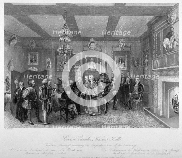 Council chamber of Vintners' Hall, City of London, 1842.                                             Artist: E Radclyffe