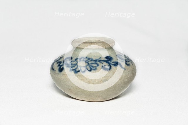 Blue and white jarlet with floral decoration, 14th-15th century. Artist: Unknown.