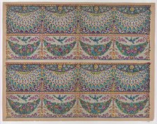 Sheet with five bouquets on a blue checkered background, late 18th-m..., late 18th-mid-19th century. Creator: Anon.