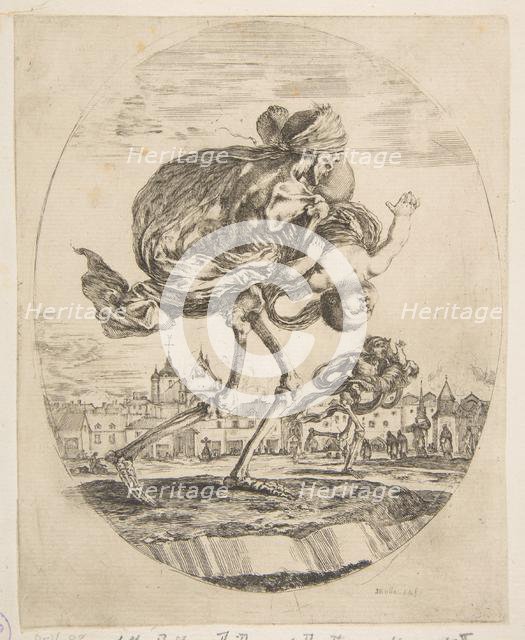 Death carrying an infant, from 'The five deaths' (Les cinq Morts), ca. 1648. Creator: Stefano della Bella.