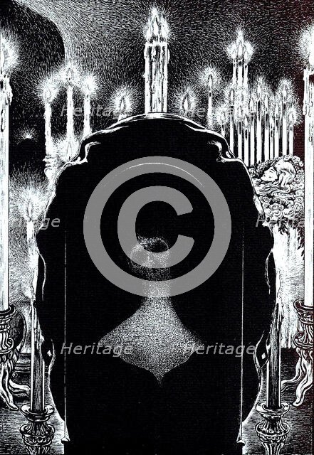 Illustration for the story "Life in Death (The Oval Portrait)" by Edgar Allan Poe, 1905. Creator: Martini, Alberto (1876-1954).