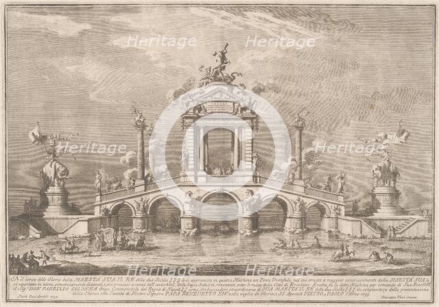 A Triumphal Bridge Adorned with Relics of the City of Ercolano, 1755. Creator: Giuseppe Vasi.