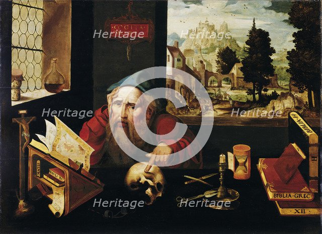 Saint Jerome in his Cell, 1520s. Artist: Cleve, Joos, van (ca. 1485-1540)