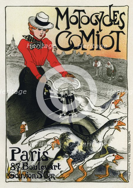 Motocycles Comiot', advertising poster, 1899. Creator: Steinlen, Théophile Alexandre (1859-1923).