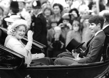 The Queen Mother and Prince Edward at the Trooping of the Colour, Horse Guards Parade, London, 1980. Artist: Unknown