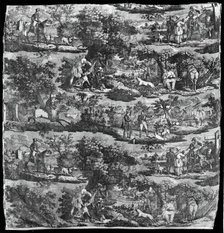 La Chasse à Rouen (Hunting at Rouen) (Furnishing Fabric), Rouen, 1840. Creator: Unknown.