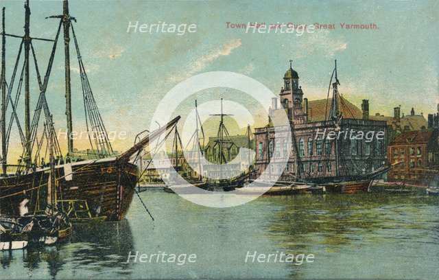 Town hall and quay, Great Yarmouth, Norfolk, c1905. Artist: Unknown.