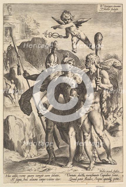 Hercules Being Shown the Mountainous Road to the Temple of Immortal Fame in the Compan..., ca. 1591. Creator: Jan Muller.