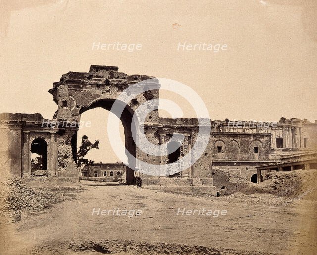 Lucknow, India: gateway of the Lucknow Residency, showing damage caused during the..., c1858. Creator: Felice Beato.