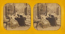 Parlor scene with women, 1860s. Creator: Charles Gaudin.