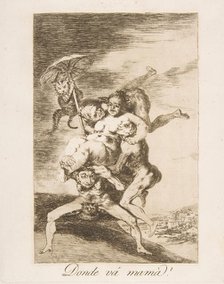 Plate 65 from ' Los Caprichos':Where is mom going? (Donde vá mamá?), 1799. Creator: Francisco Goya.