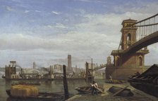 'Hungerford Pier and Footbridge', c1850.                                 Artist: Anon
