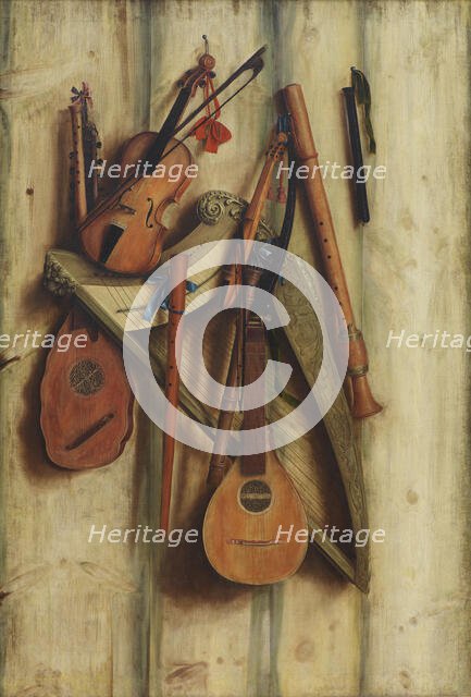 Trompe l'oeil with Musical Instruments, 1672. Creator: Gijsbrechts, Franciscus (1649-after 1677).