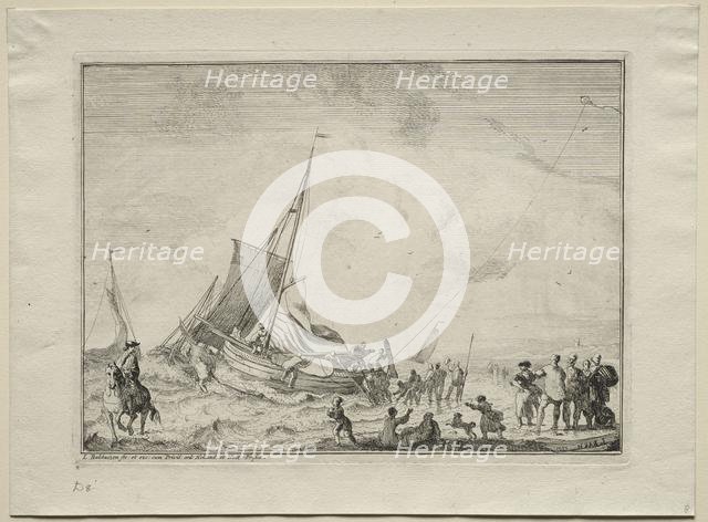 Launching a Ship, 1701. Creator: Ludolf Backhuysen (Dutch, 1631-1708); Ludolf Backhuysen (Dutch, 1631-1708).