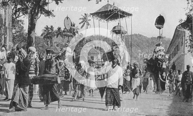 'Kandy. Perahera Prcession Passing', c1890, (1910). Artist: Alfred William Amandus Plate.