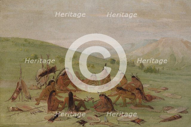 Foot War Party in Council, Mandan, 1835-1837. Creator: George Catlin.