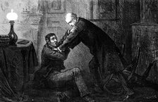 "A desperate tussle ensued, ending in the victory of Johnson, who dragged young Ajax...", 1881. Creator: R&E Taylor.