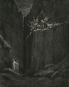 'Scarcely had his feet reach'd to the lowest of the bed beneath', c1890.  Creator: Gustave Doré.