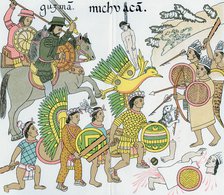 Battle between Nuno de Guzman and inhabitants of Michuacan, Mexico, 16th century. Artist: Unknown